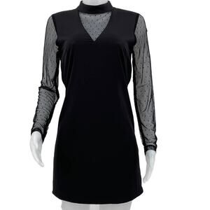 NSR Black Swiss Dot Sheer V-Neck/Sleeves Special Event Vacation Women Dress M